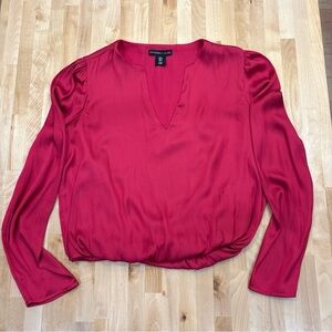 Sincerely Jules Silky Hot Pink V Neck Barbie Baby Fairy Core Bubble Hem Blouse S